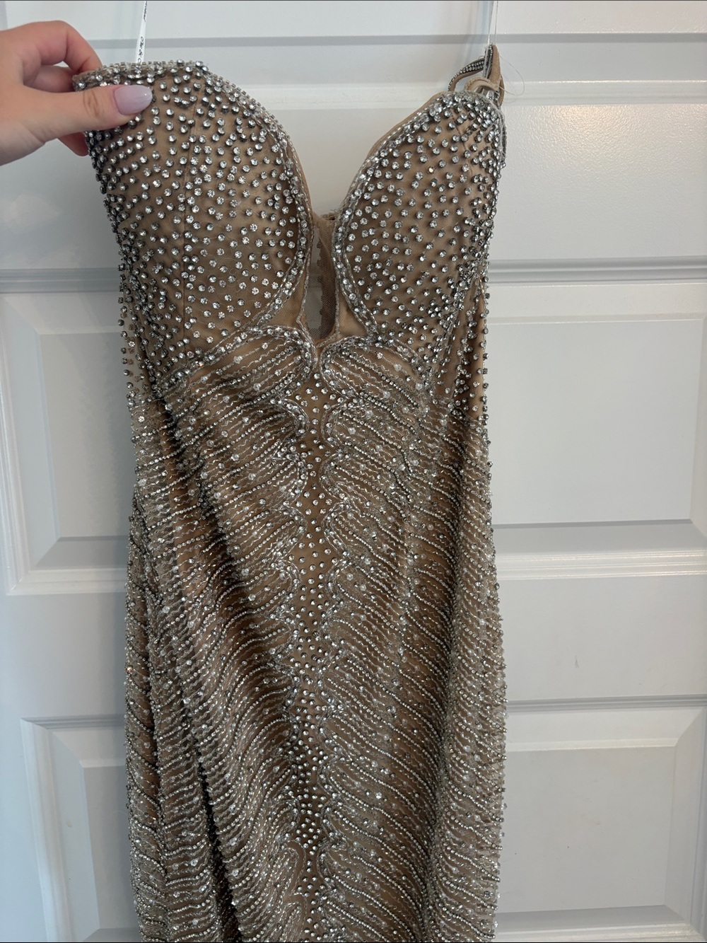 Strapless Beaded Evening Gown in Nude